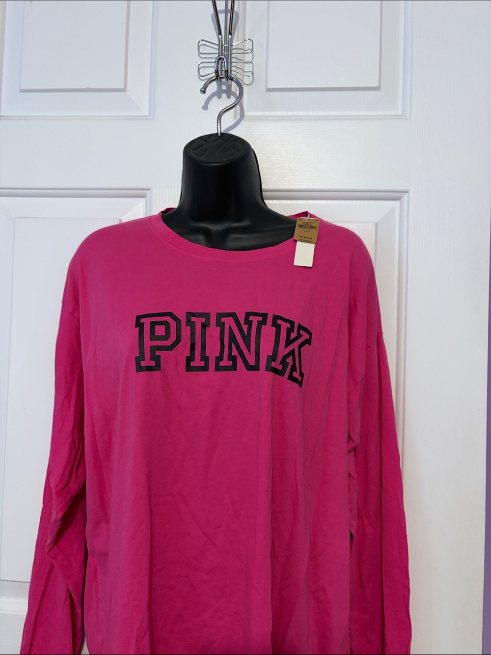 PINK Victoria's Secret Hot Pink Crewneck with Black Lettering NWT size large